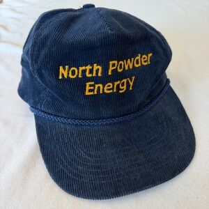 Vintage Corduroy Trucker Hat Navy Blue YKK Zip Back‎ Retro North Powder